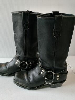 Double H Longhorn 5008 Womens Black Leather Harness Biker Motorcycle Boots 6.5
